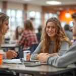Étudiants échangeant autour d'une table au lycée