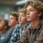 Six lycéens attentifs dans une salle de classe