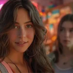 Jeune femme souriante dans un environnement coloré, ambiance lumineuse et chaleureuse