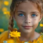 Jeune fille dans un champ de fleurs